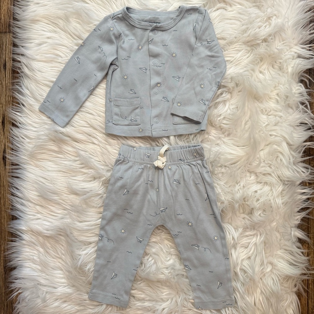 Carter’s Baby Boy 9M Light Blue‎ Paper Airplane Outfit Set NWOT